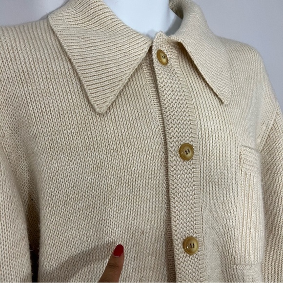 Vintage Lucano Beige Wool Mens Chunky Knit Cardigan Sweater XL Old Money Neutral - Picture 15 of 17